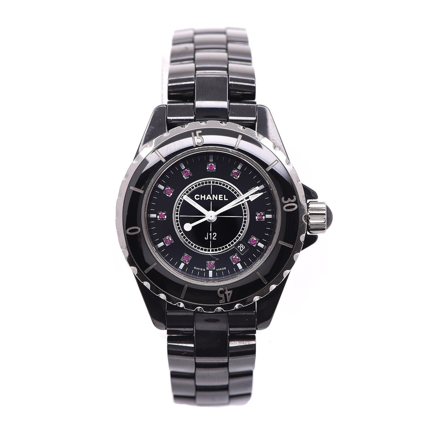 Stainless Steel Ceramic Ruby 33mm J12 Quartz Watch Black