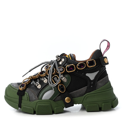 Gucci X SEGA Mesh Suede Calfskin Removable Crystals Flashtrek Sneakers 36.5 Loess Black Olive Green 1 of 4