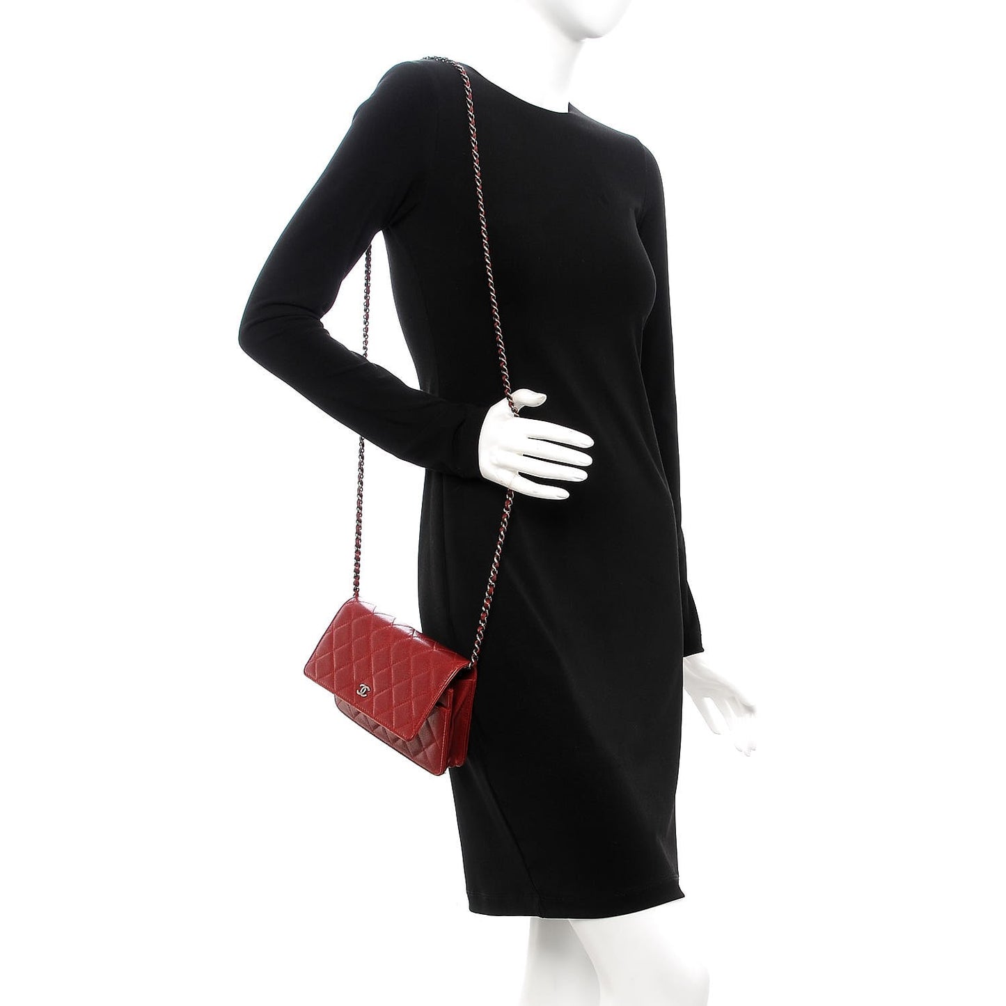 Caviar Quilted Wallet on Chain WOC Red
