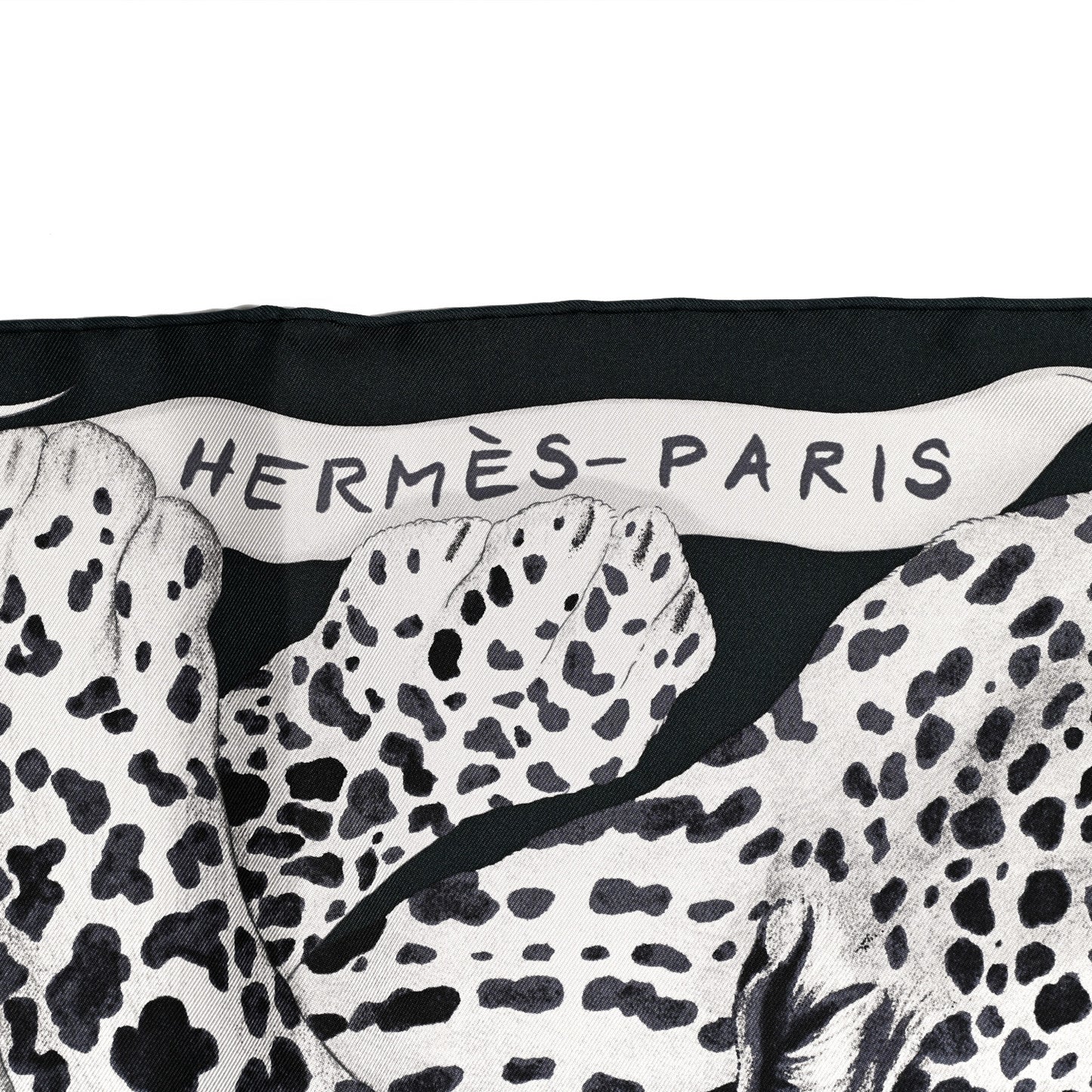 Silk Twill Lazy Leopardesses Scarf 90 Vert Black Gris
