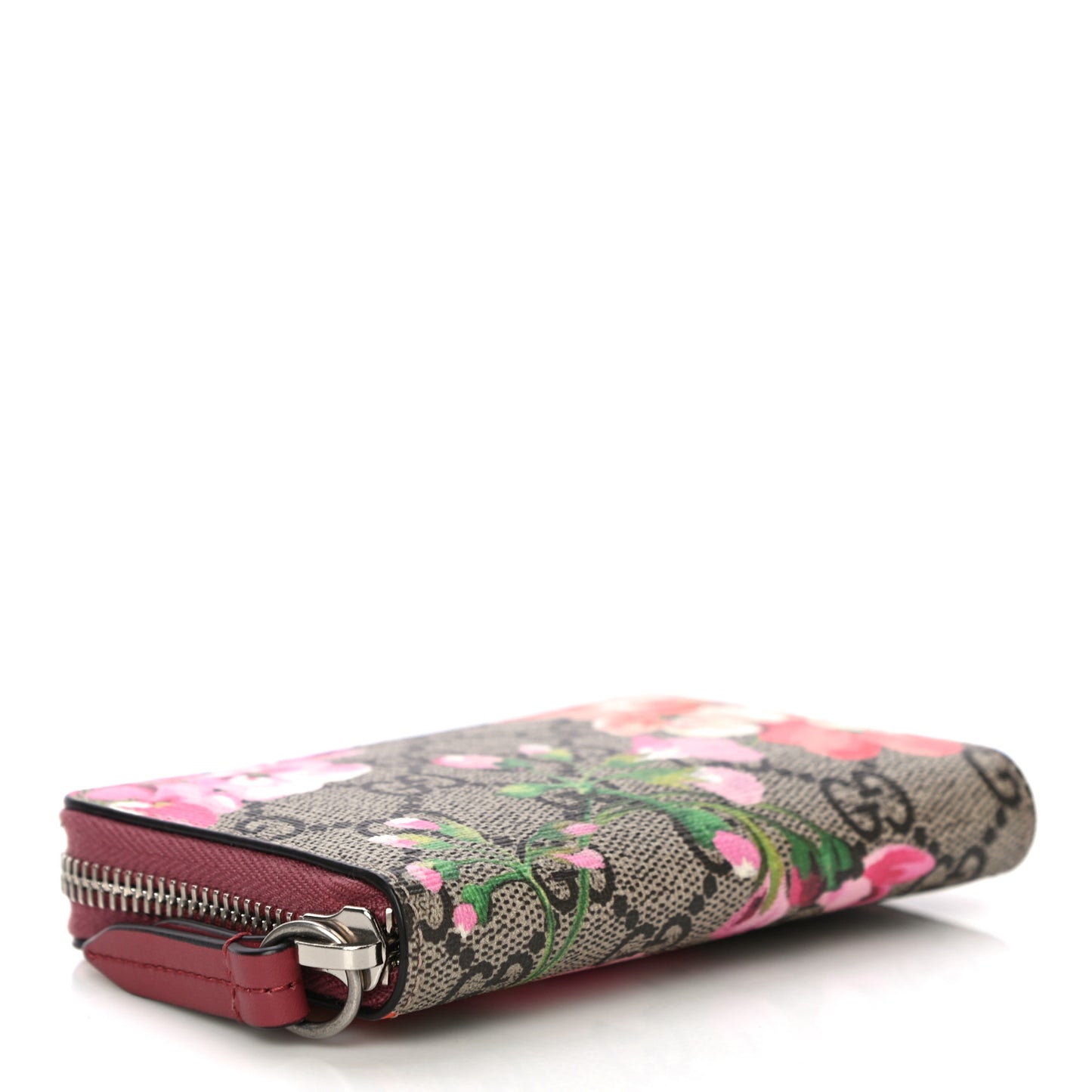 GG Supreme Monogram Blooms Zip Around Card Case Wallet Beige Multicolor Dry Rose