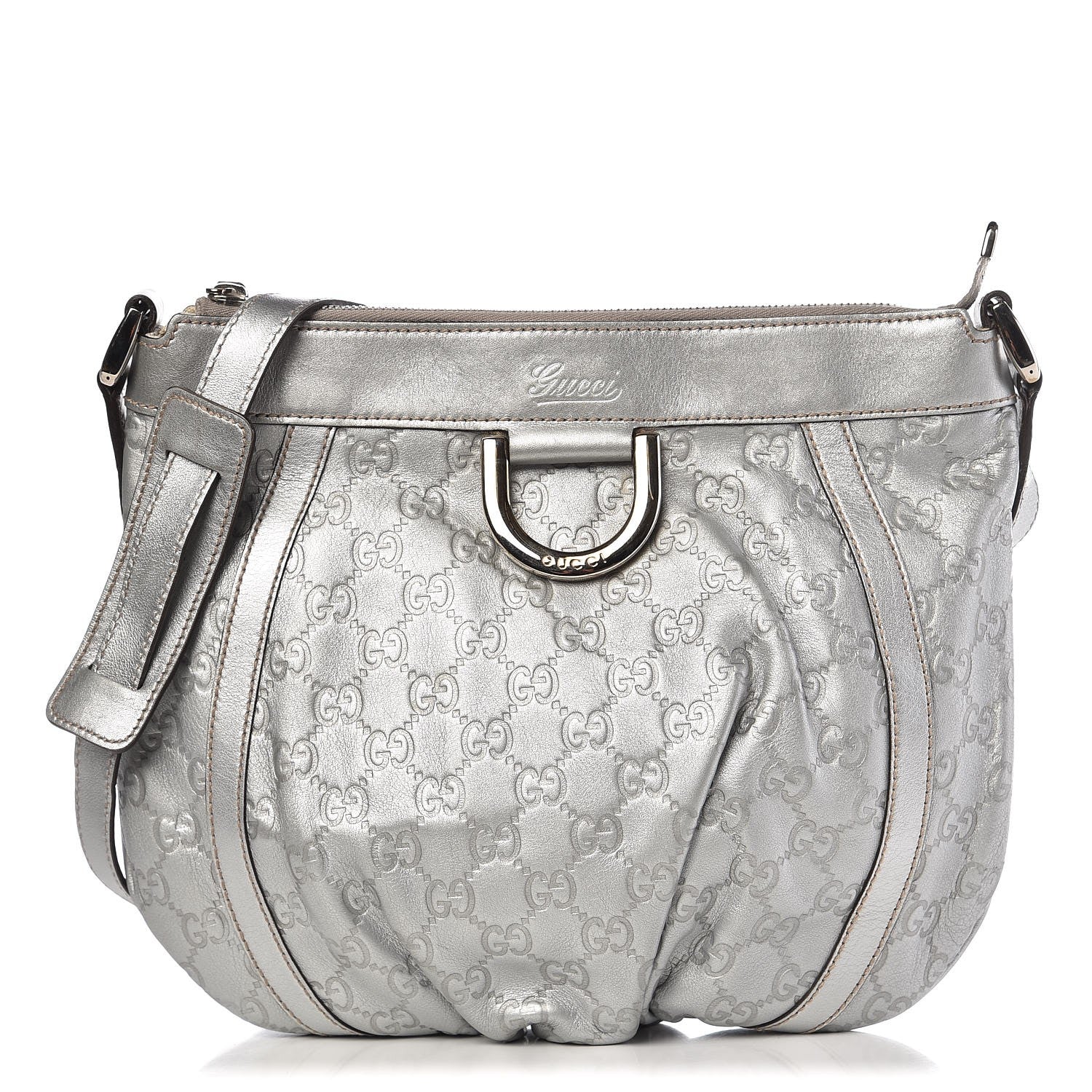 Gucci Guccissima Small D Gold Ring Messenger Silver 1 of 11