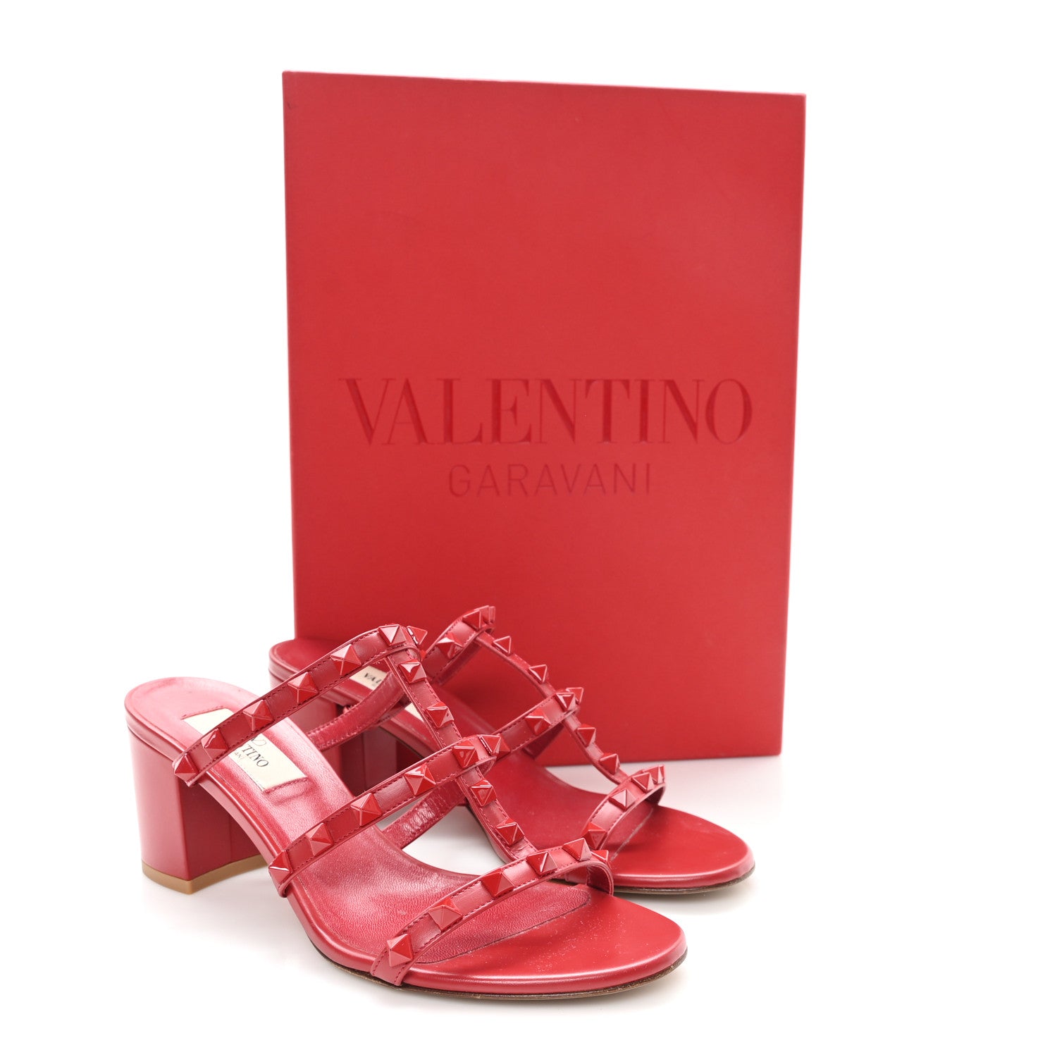 Valentino Garavani Patent Lacquered Monochrome Rockstud 60mm Caged Slide Sandals 36.5 Rosso Valentino 10 of 10