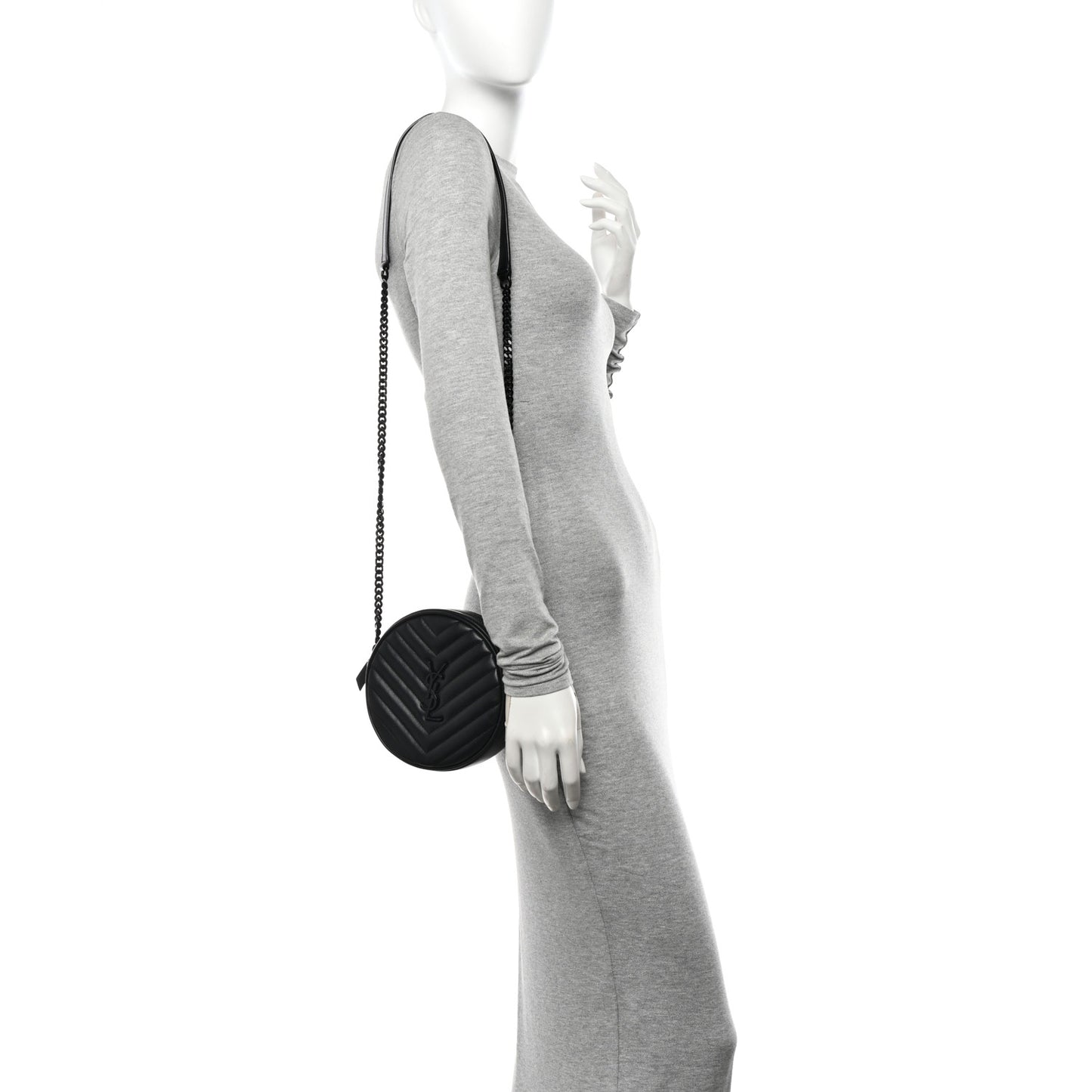 Calfskin Matelasse Chevron Round Vinyle Camera Bag Black