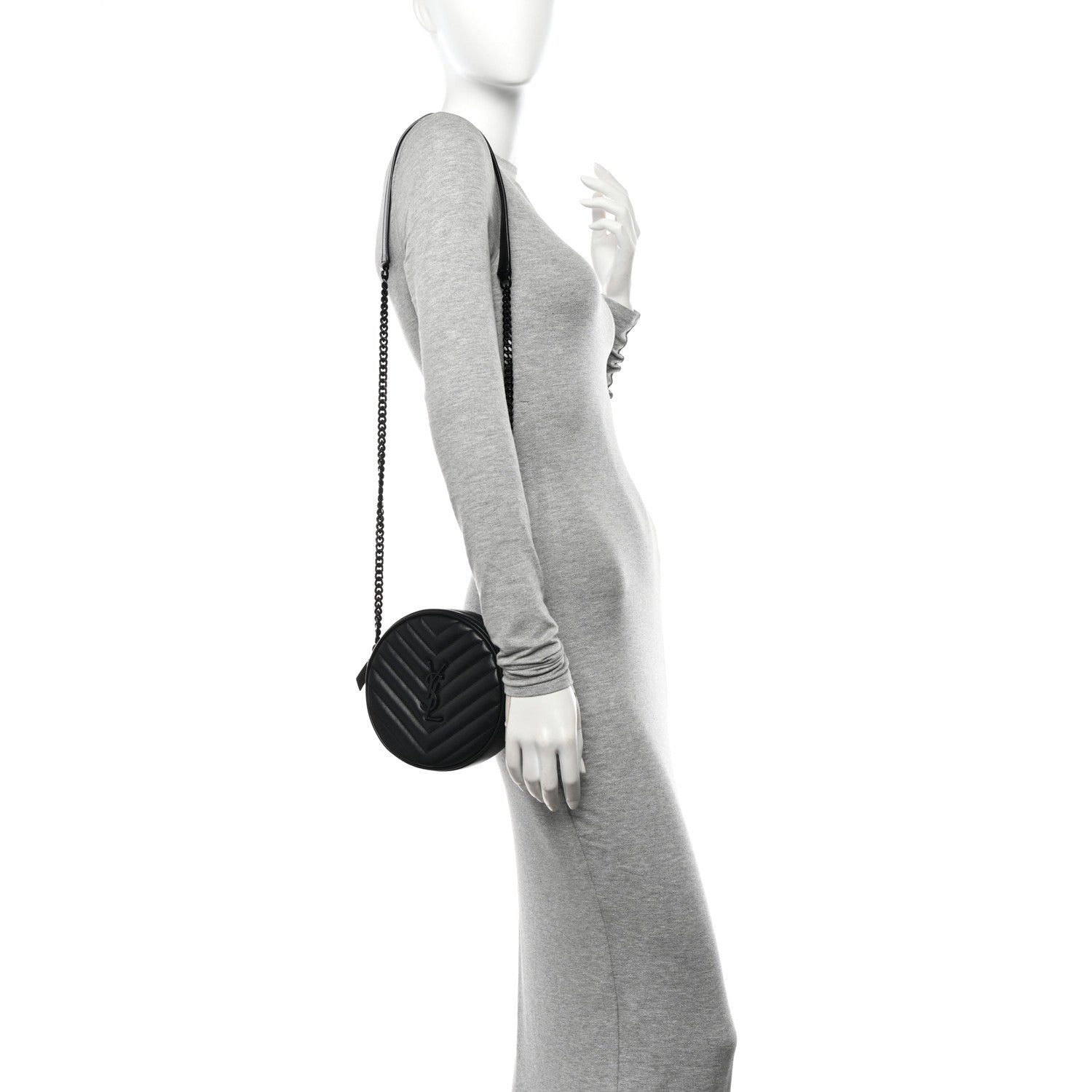 Saint Laurent Calfskin Matelasse Chevron Round Vinyle Camera Bag Black 2 of 13