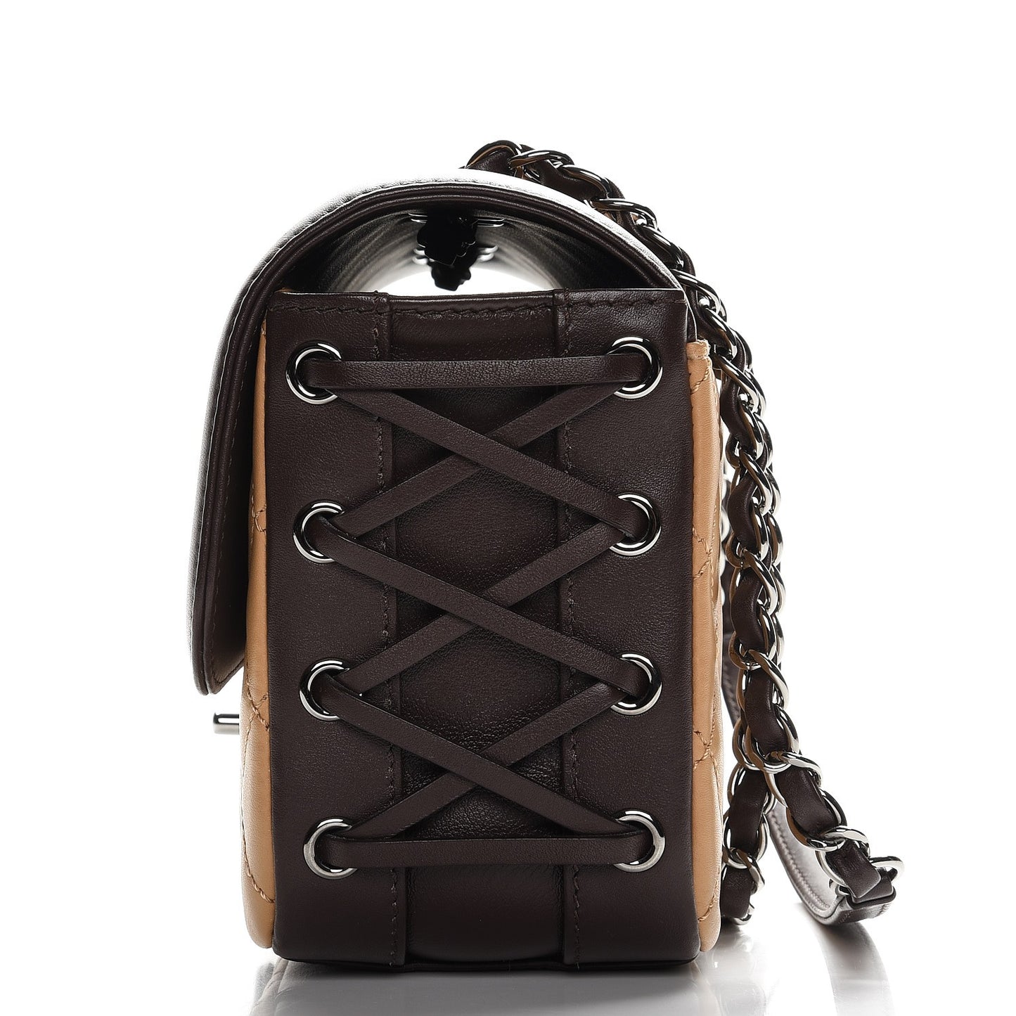 Calfskin Quilted Medium Coco Corset Flap Brown Beige