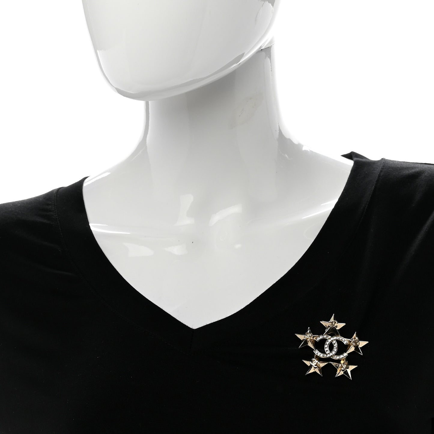 Baguette Crystal CC Star Brooch Gold