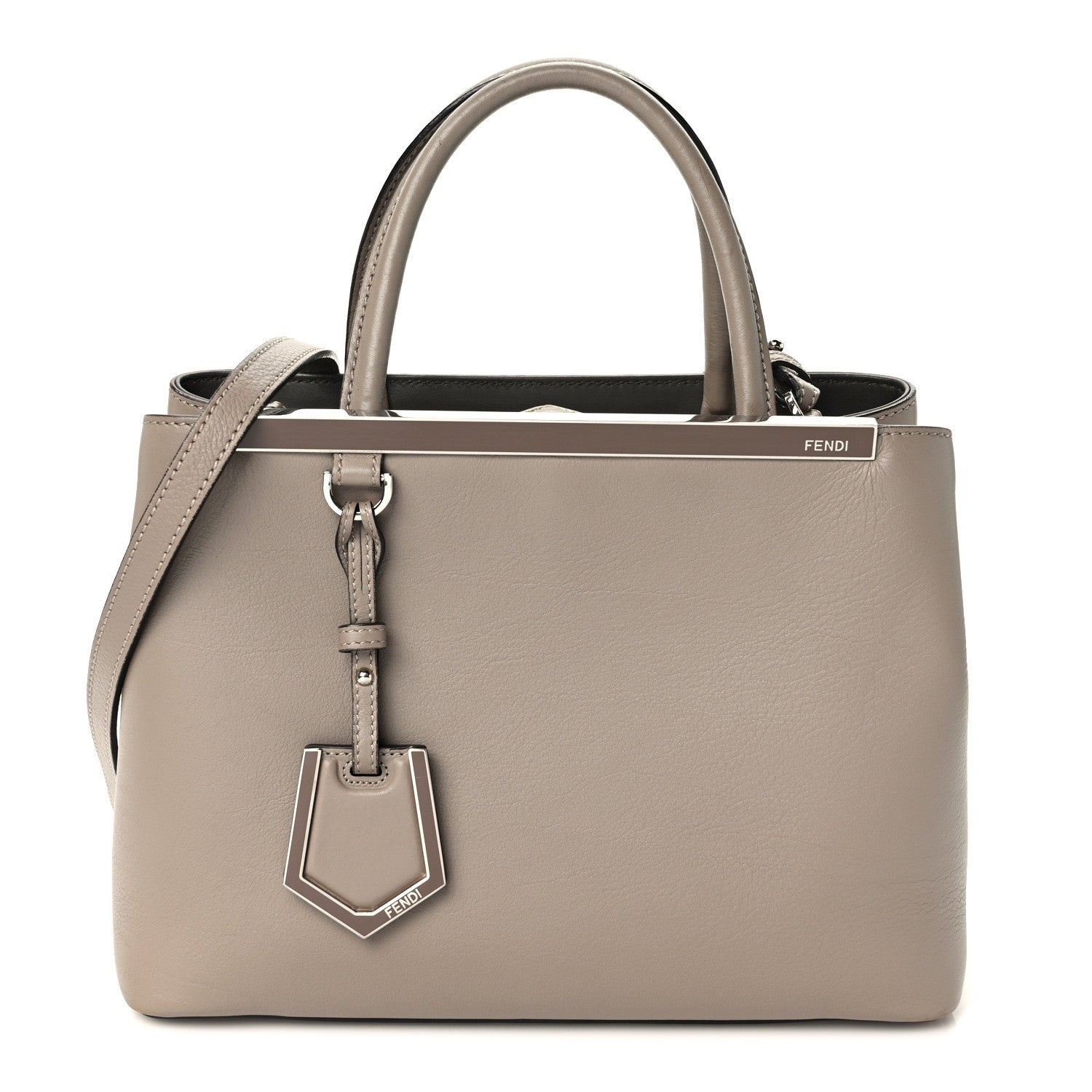 Fendi Vitello Dolce Century Petite 2Jours Tote Tortora Carbone 1 of 9