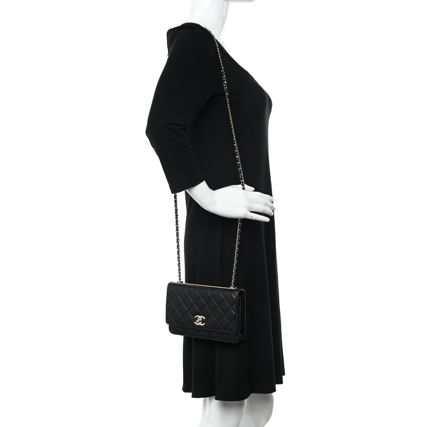 Lambskin Quilted Trendy CC Wallet On Chain WOC Black