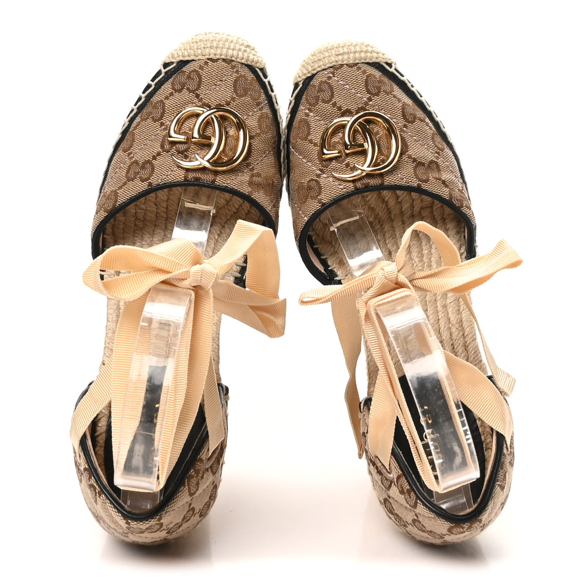Gucci Monogram Matelasse GG Marmont Ankle Wrap Platform 35/120mm Espadrille Wedges 37.5 Beige Ebony Black Sand Storm 2 of 9