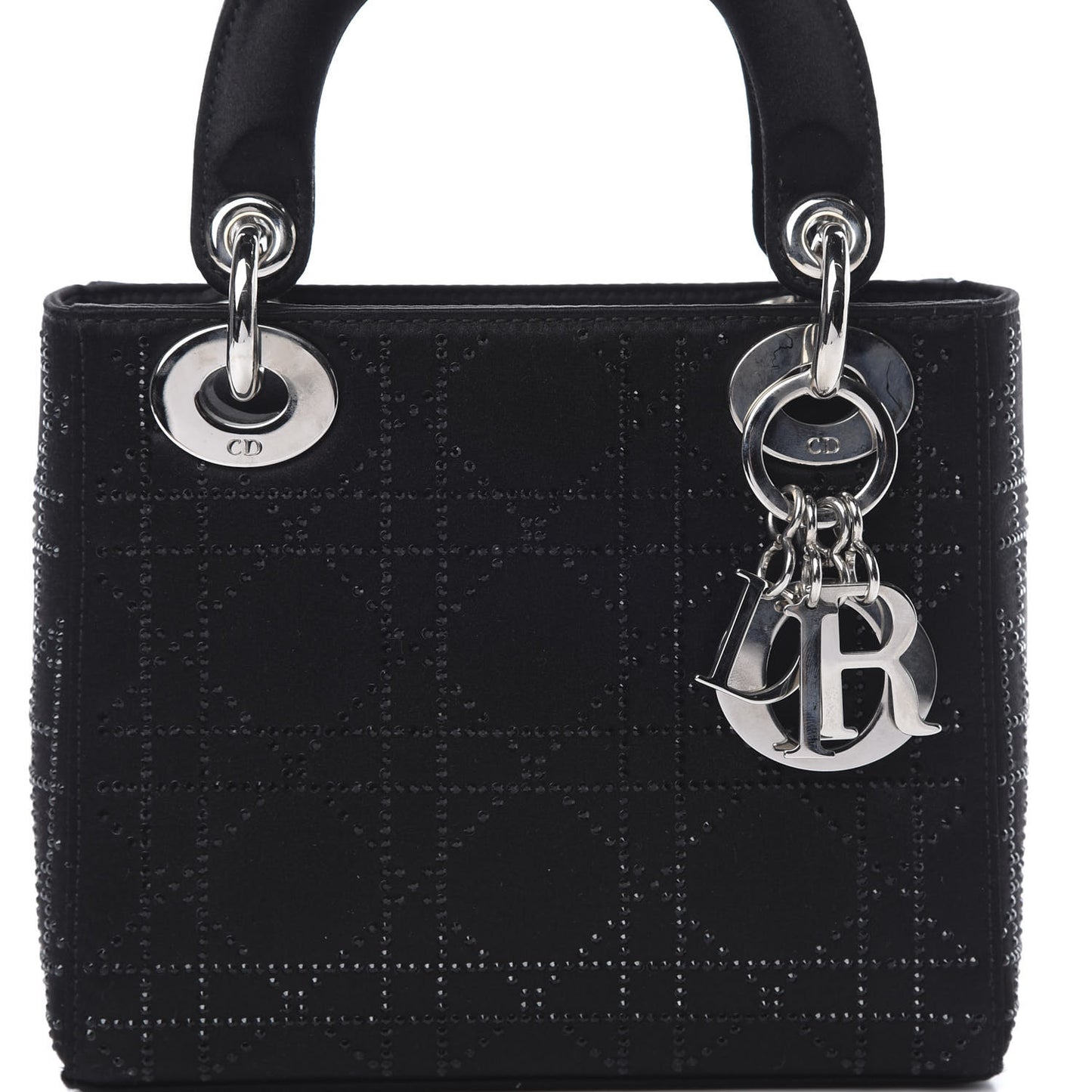 Satin Crystal Cannage Mini Lady Dior Black