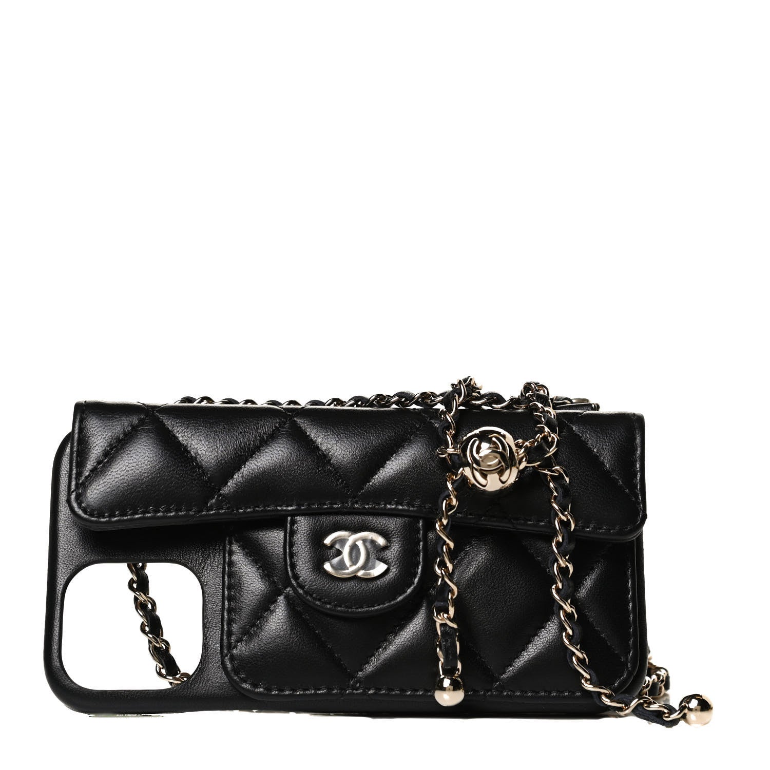 Chanel Lambskin Quilted iPhone XII Pro Case With Chain Black 1 of 12