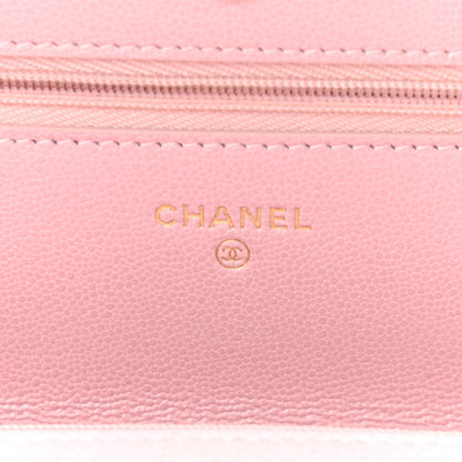 Chanel Caviar Quilted Studded CC Wallet on Chain WOC Light Pink 5 of 11