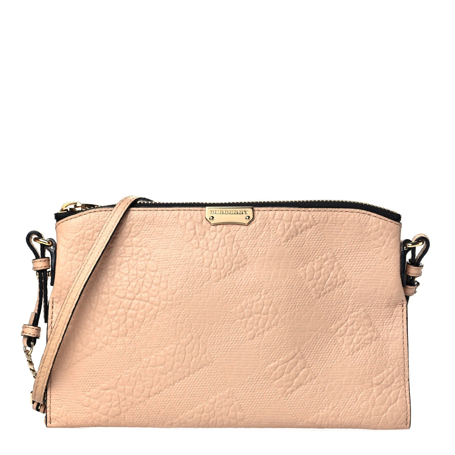 Burberry Signature Grain Calfskin Check Embossed Peyton Crossbody Clutch Bag Apricot 1 of 11
