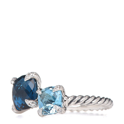 David Yurman Sterling Silver Diamond Hampton Blue Topaz Chatelaine Bypass Ring 54 7 3 of 5