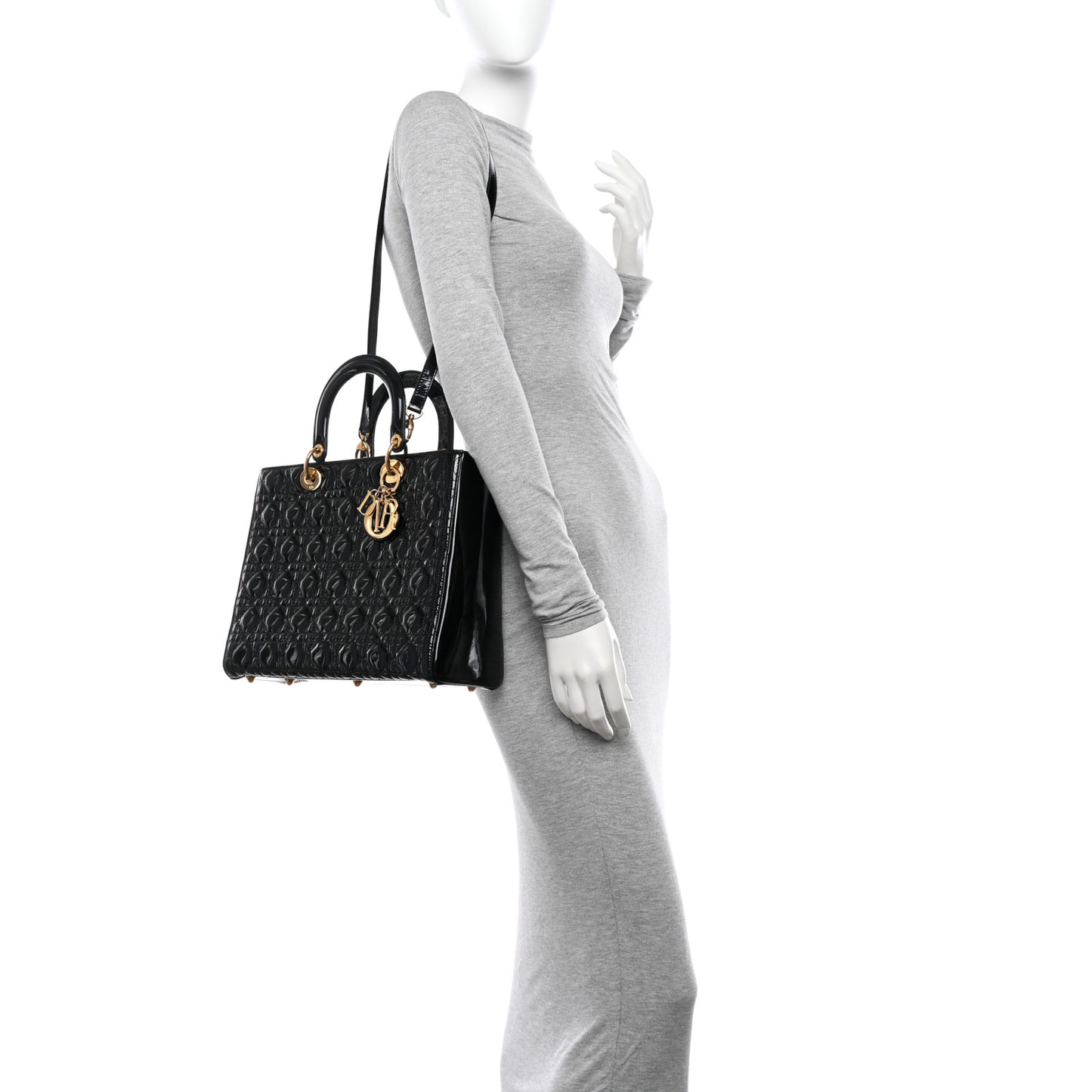 Patent Cannage Large Lady Dior Black