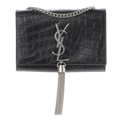 Saint Laurent Calfskin Crocodile Embossed Monogram Small Kate Tassel Satchel Black 1 of 7