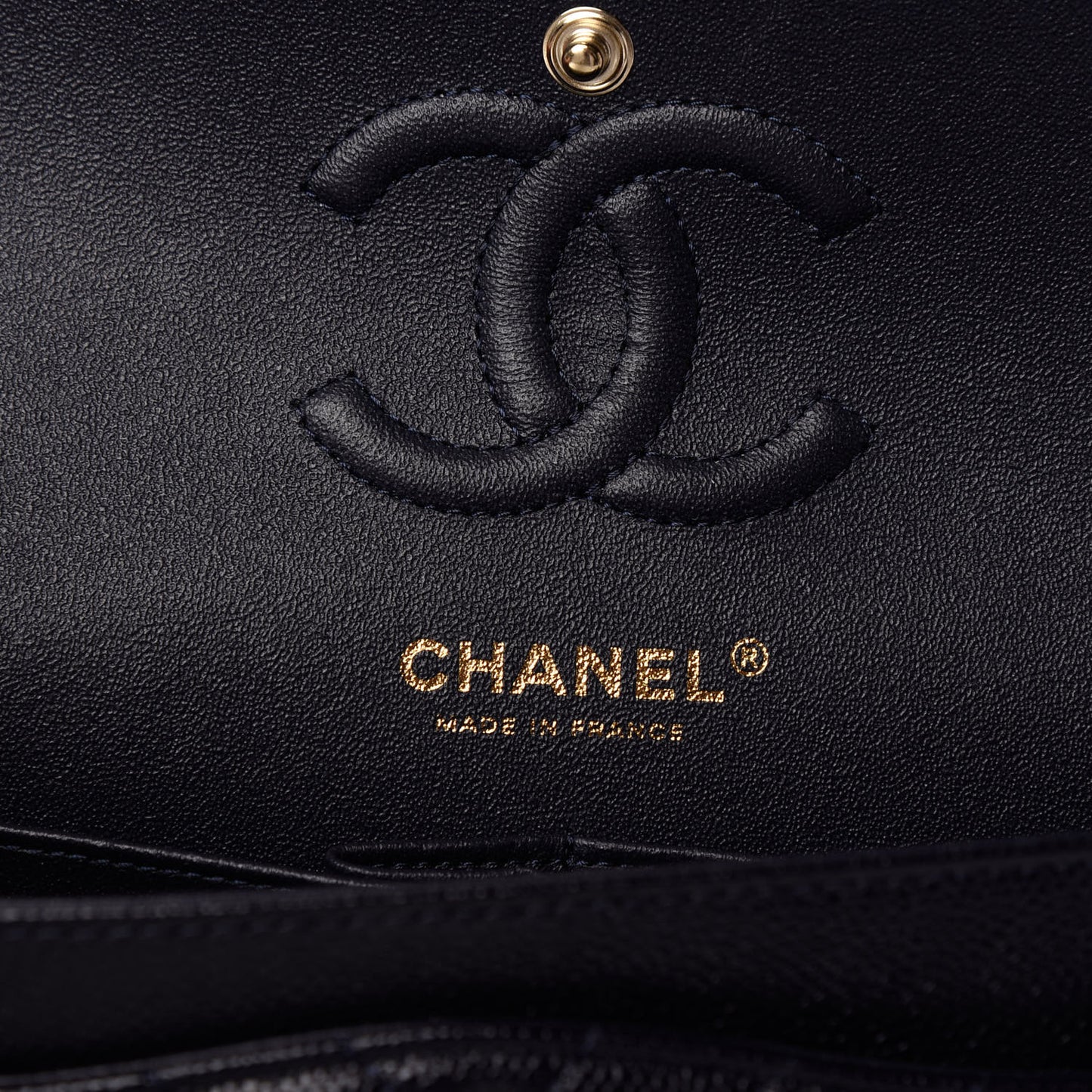 Caviar Chevron Quilted Small Double Flap Navy Blue