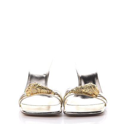 Gucci Metallic Nappa Dora Tiger Head Mid Heel Slide Sandals 38.5 Gold 2 of 9