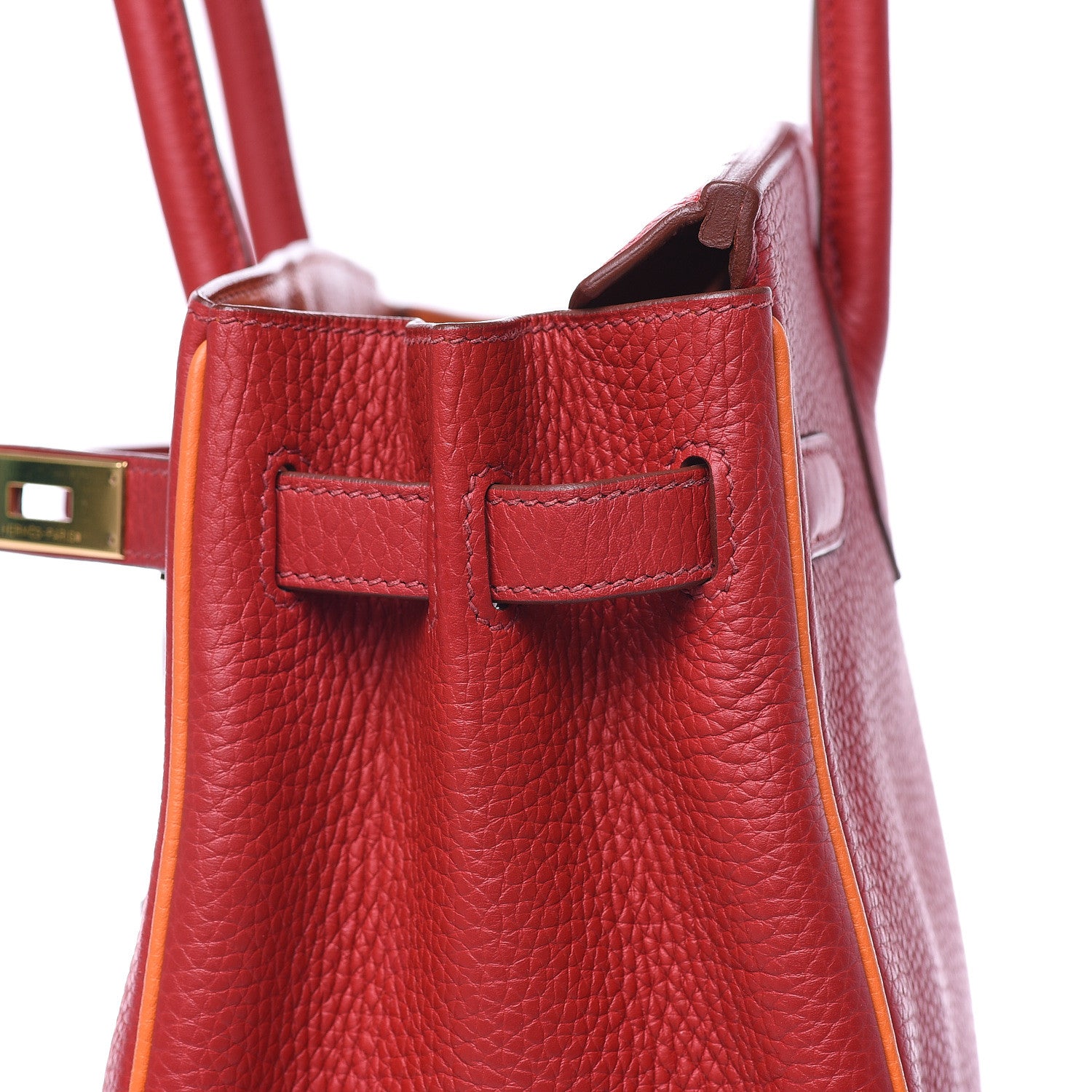 Hermes Taurillon Clemence Horseshoe Bi-Color Birkin 30 Rouge Garance and Orange 24 of 28