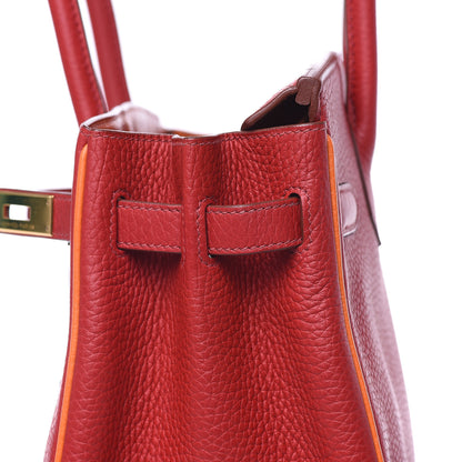 Hermes Taurillon Clemence Horseshoe Bi-Color Birkin 30 Rouge Garance and Orange 24 of 28
