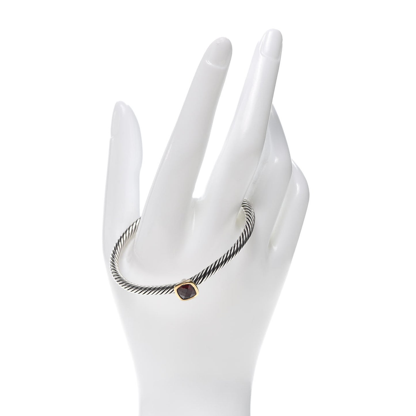 Sterling Silver 18K Yellow Gold Garnet 4mm Noblesse Cable Bracelet