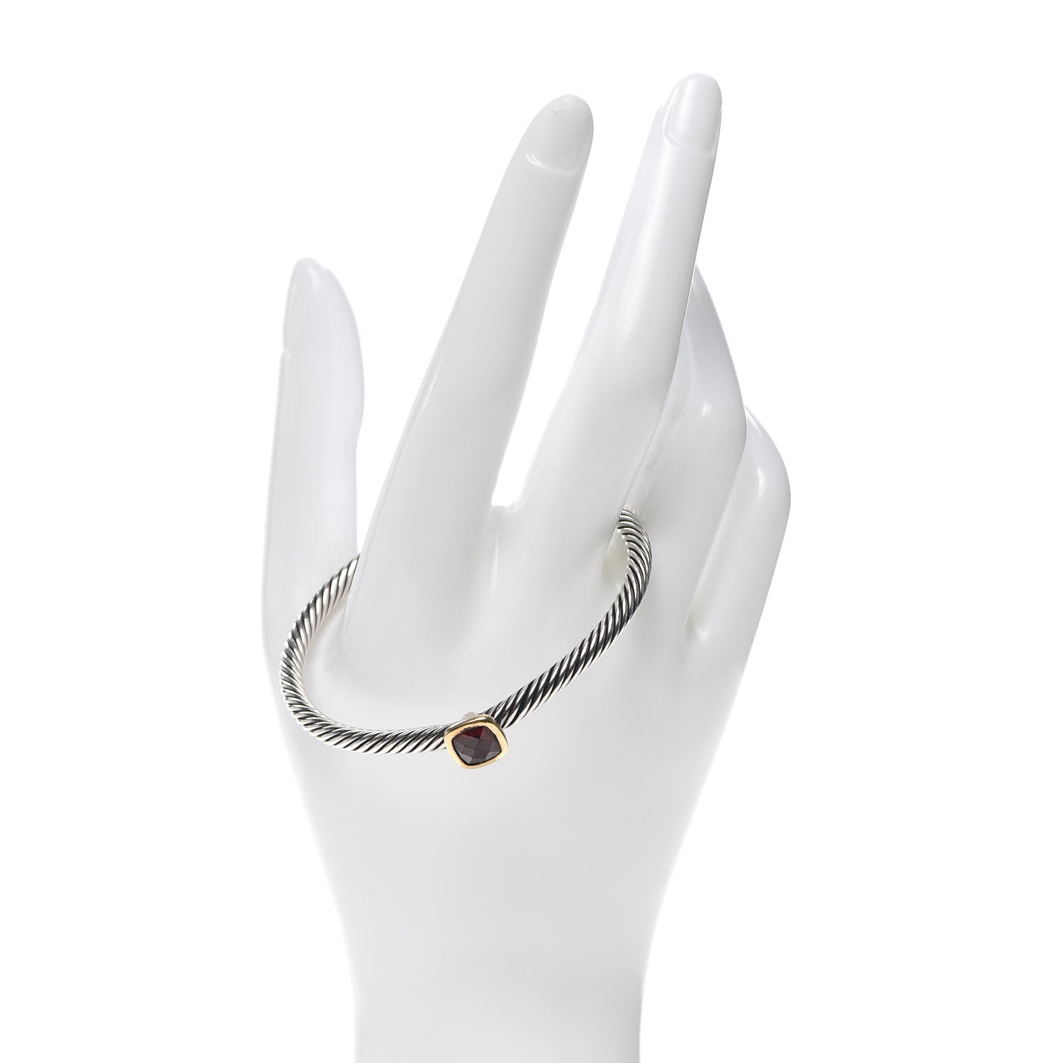 David Yurman Sterling Silver 18K Yellow Gold Garnet 4mm Noblesse Cable Bracelet 2 of 4