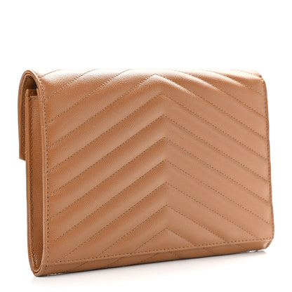 Saint Laurent Grain De Poudre Matelasse Chevron Monogram Cassandre Flap Pouch Natural Dark 3 of 10