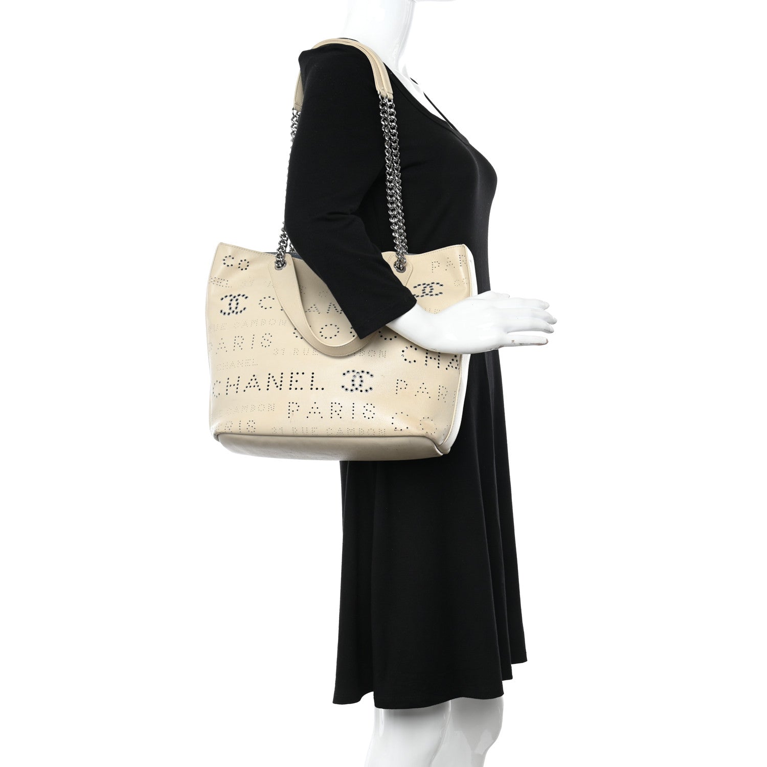 Chanel Calfskin Tweed Small Logo Eyelets Shopping Tote Beige 2 of 20