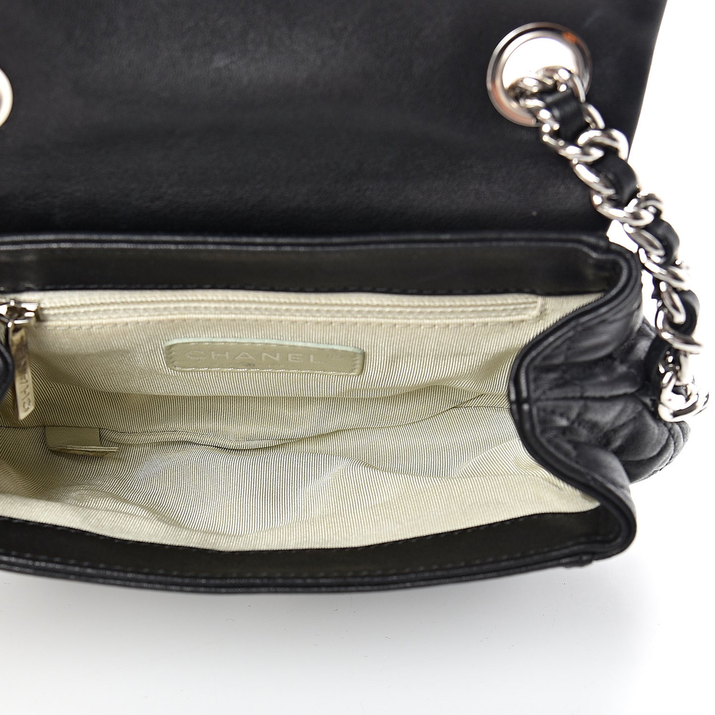 Washed Lambskin Quilted Mini Chain Around Flap Black