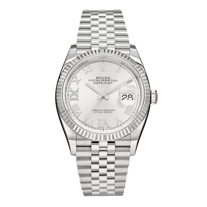 Rolex Stainless Steel 18K White Gold Diamond 36mm Oyster Perpetual Datejust Watch Silver Roman 126234 1 of 5