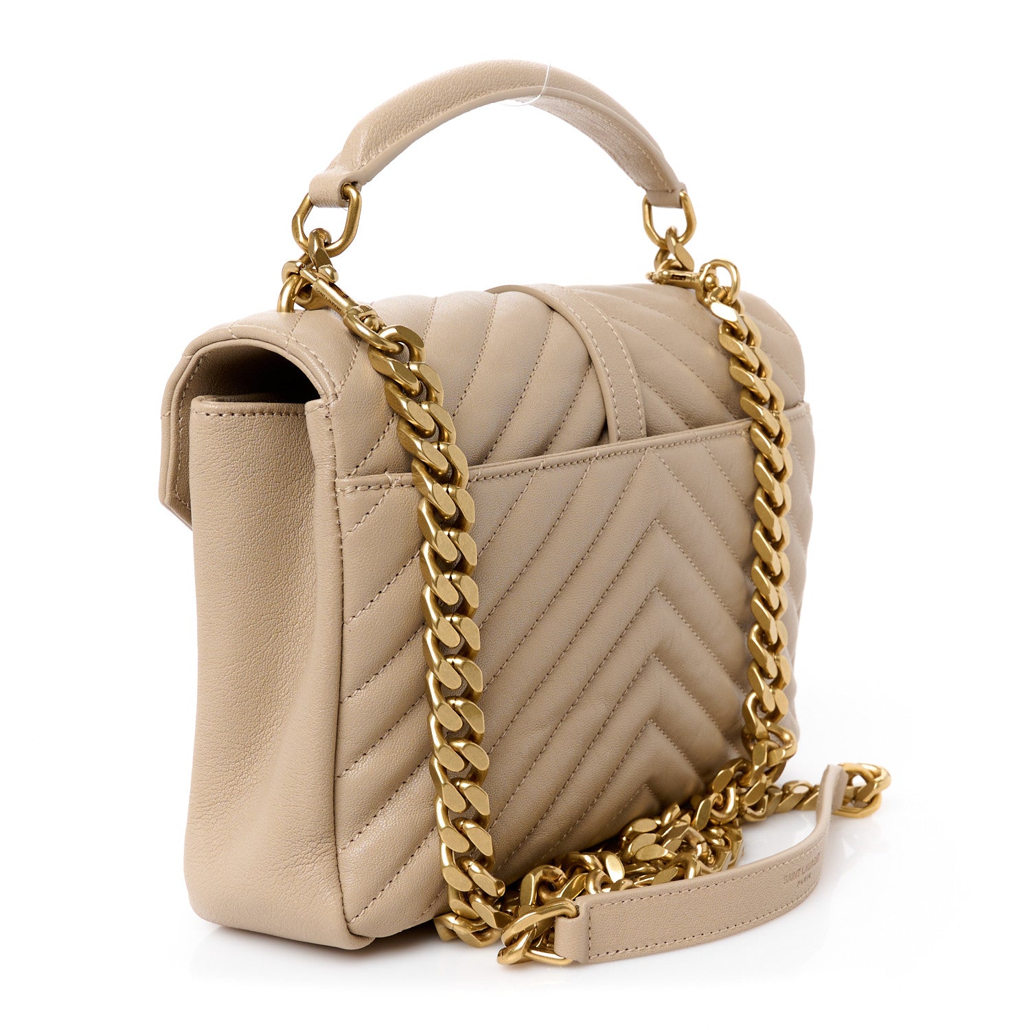 Saint Laurent Sheepskin Matelasse Chevron Monogram Medium College Bag Dark Beige 3 of 11
