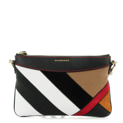 Burberry Calfskin Suede Patchwork Peyton Crossbody Clutch Bag Black 1 of 11