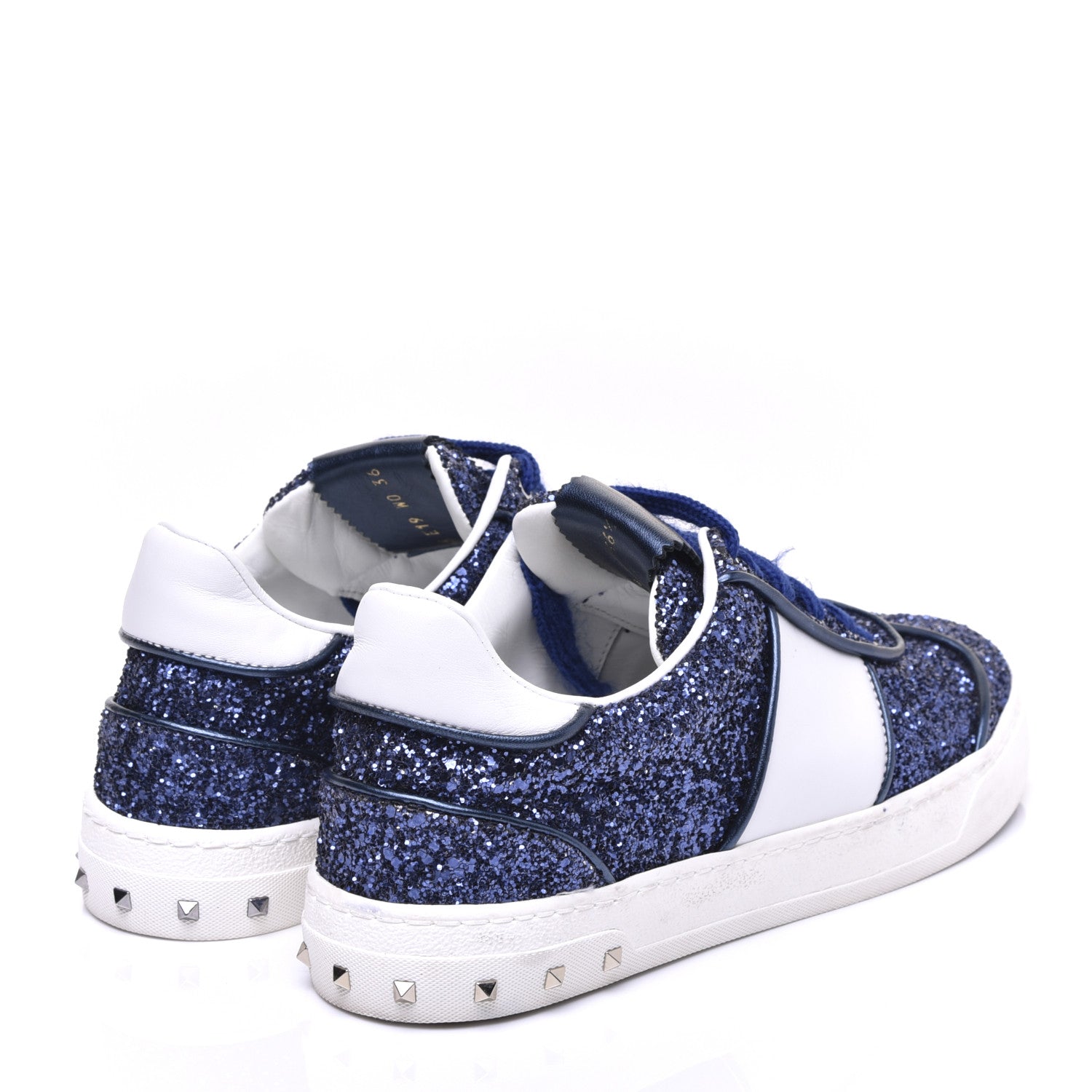 Valentino Garavani Calfskin Glitter Flycrew Sneakers 36 Blue 7 of 20
