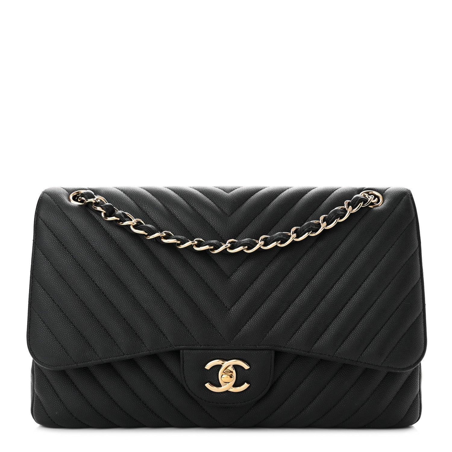 Chanel Caviar Chevron Quilted Jumbo Double Flap Black 1 of 11