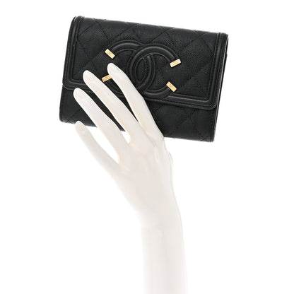 Chanel Caviar Quilted Medium Filigree Flap Wallet Black 2 of 12