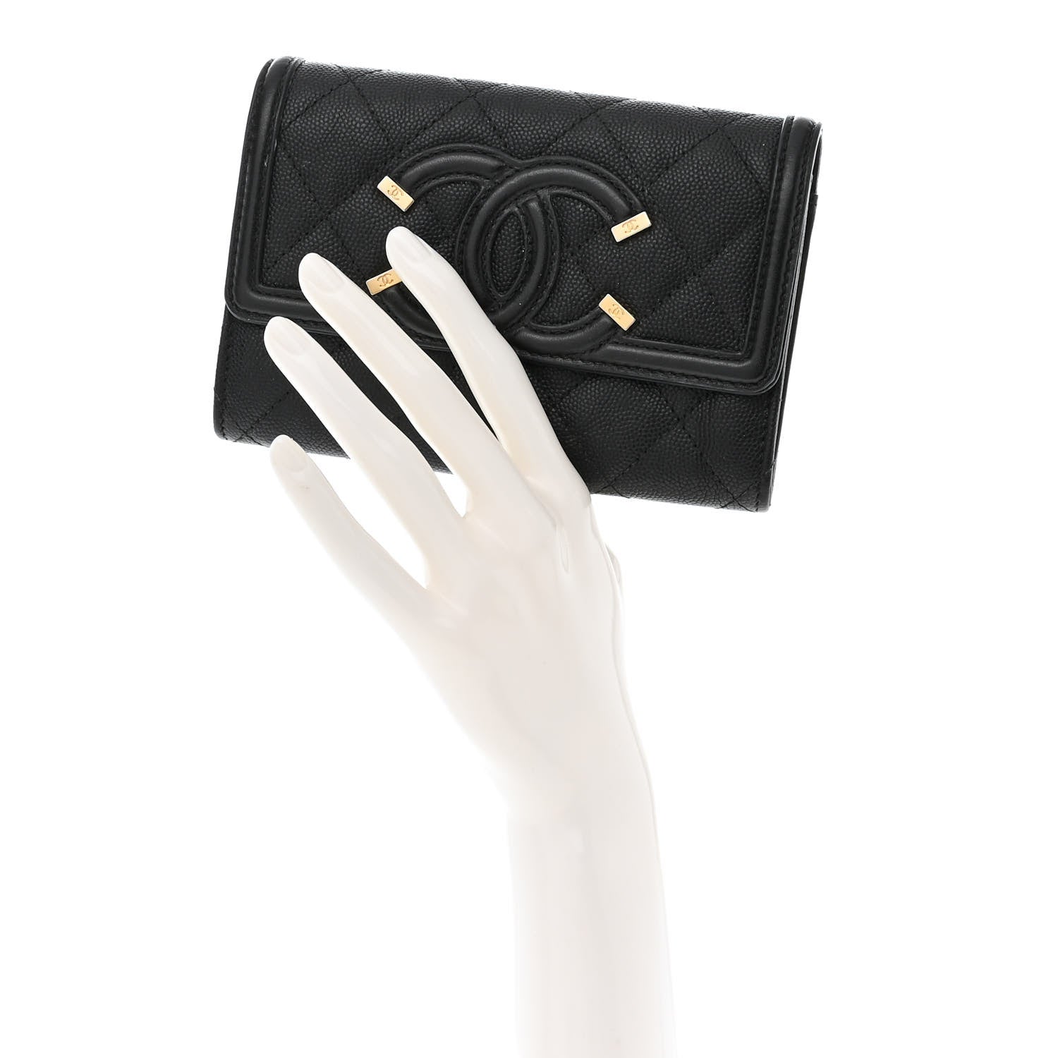 Chanel Caviar Quilted Medium Filigree Flap Wallet Black 2 of 12