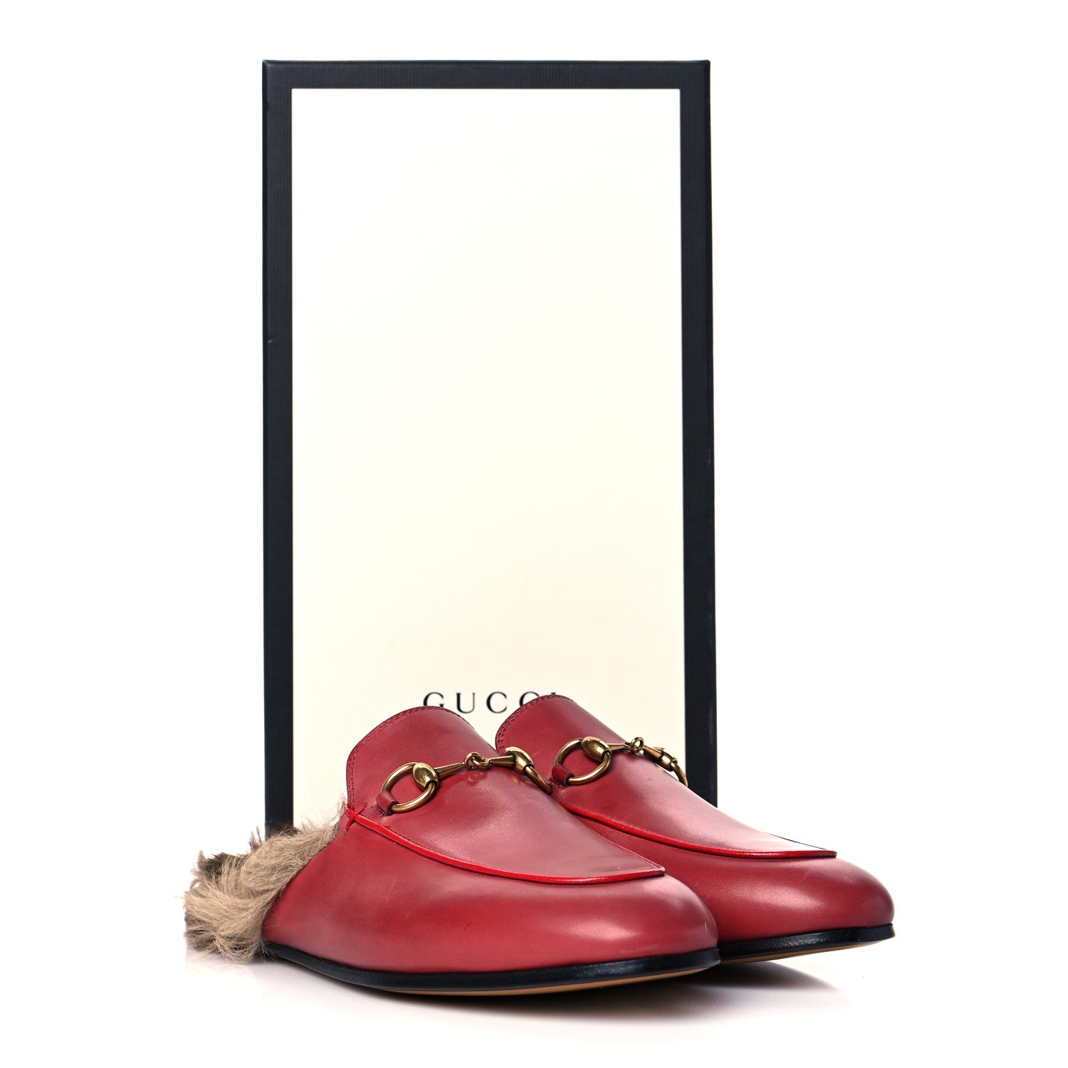 Gucci Betis Glamour Calfskin Fur Womens Princetown Slippers 36 Hibiscus Red Naturale 10 of 10