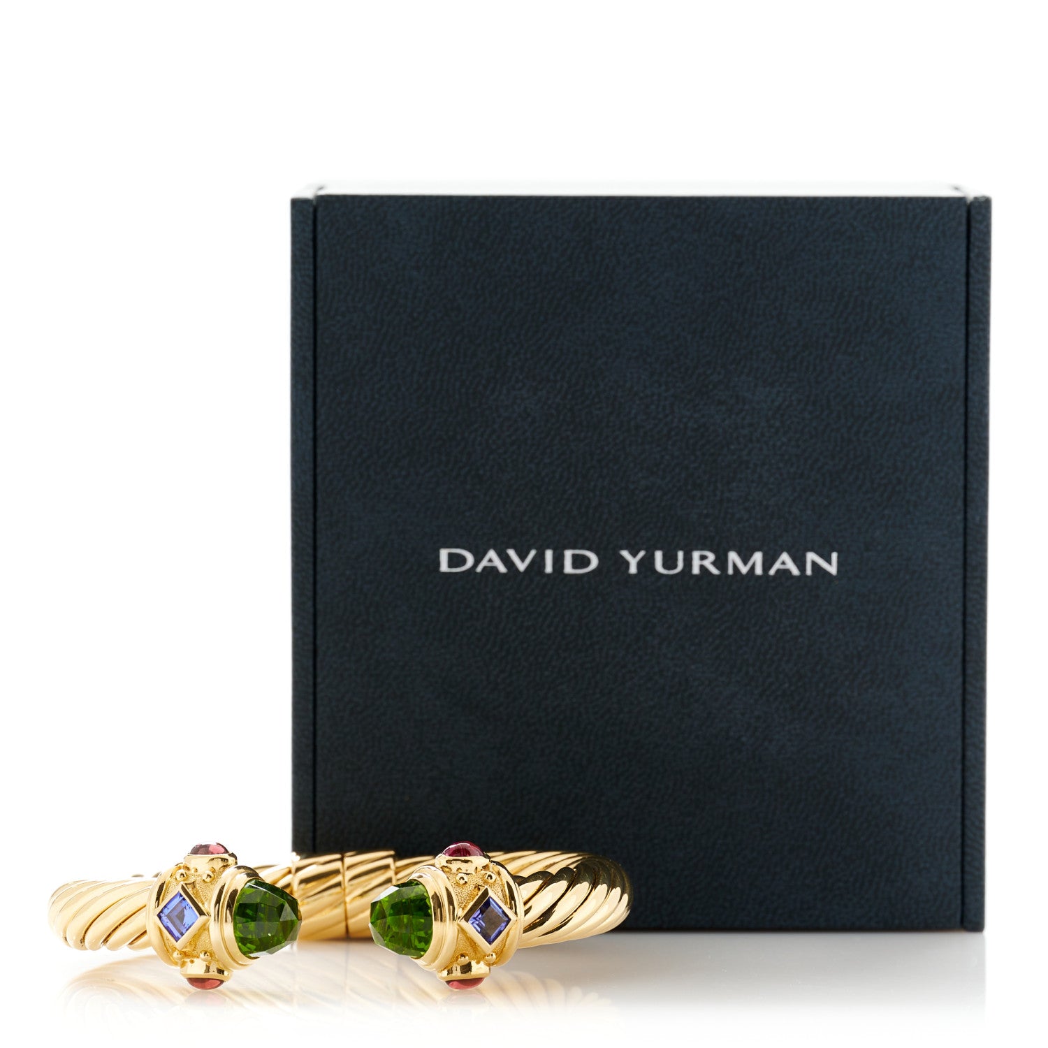 David Yurman 18K Yellow Gold Peridot Tanzanite Pink Tourmaline 10mm Renaissance Cable Bracelet 4 of 6