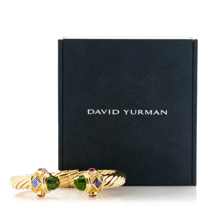 David Yurman 18K Yellow Gold Peridot Tanzanite Pink Tourmaline 10mm Renaissance Cable Bracelet 4 of 6
