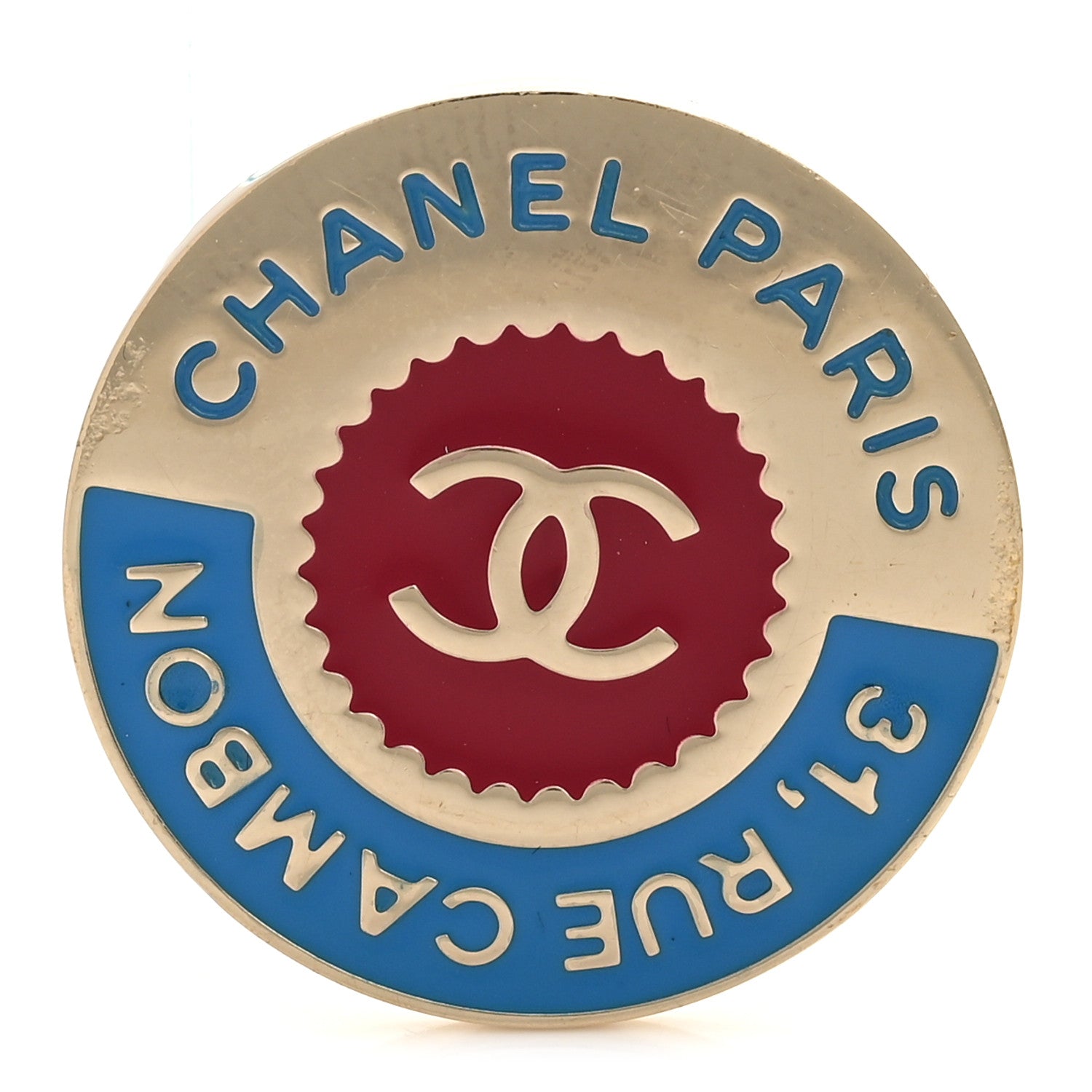Chanel Enamel Rue Cambon CC Pin Brooch Blue Red Gold 1 of 4