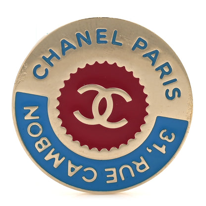 Chanel Enamel Rue Cambon CC Pin Brooch Blue Red Gold 1 of 4