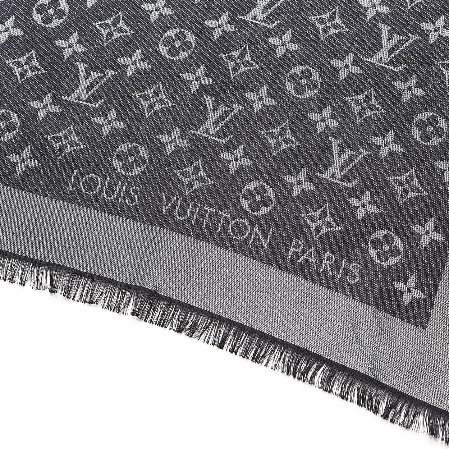 Silk Lurex Wool Monogram Shine Shawl Black