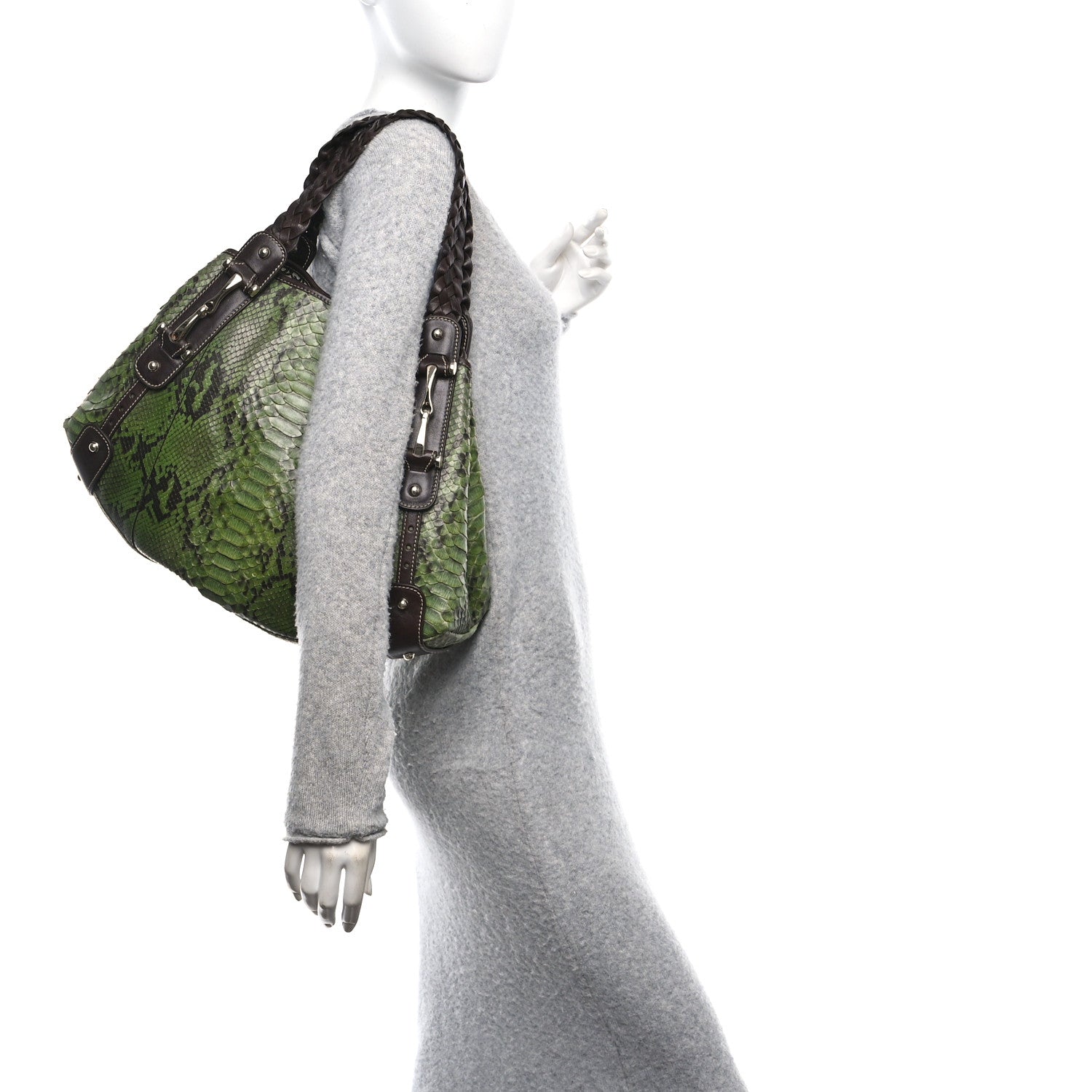 Gucci Snakeskin Medium Pelham Tote Green Brown 2 of 12