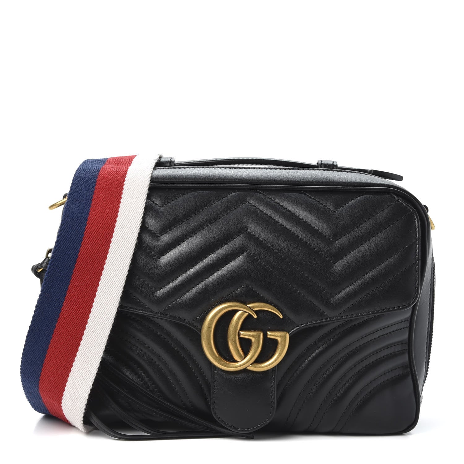 Gucci Calfskin Matelasse Sylvie Web Small GG Marmont Top Handle Shoulder Bag Black 1 of 9