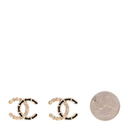Chanel Enamel Metal Chain French New Wave CC Earrings Black Gold 2 of 4