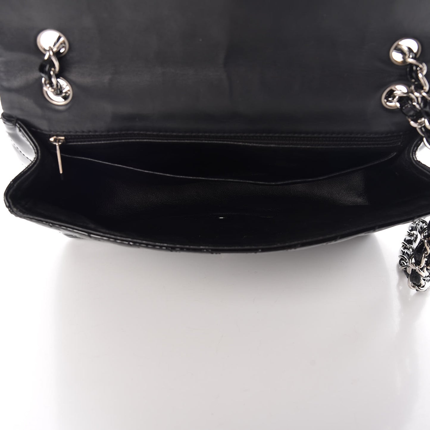 Patent Chevron Quilted Jumbo Single Flap Black