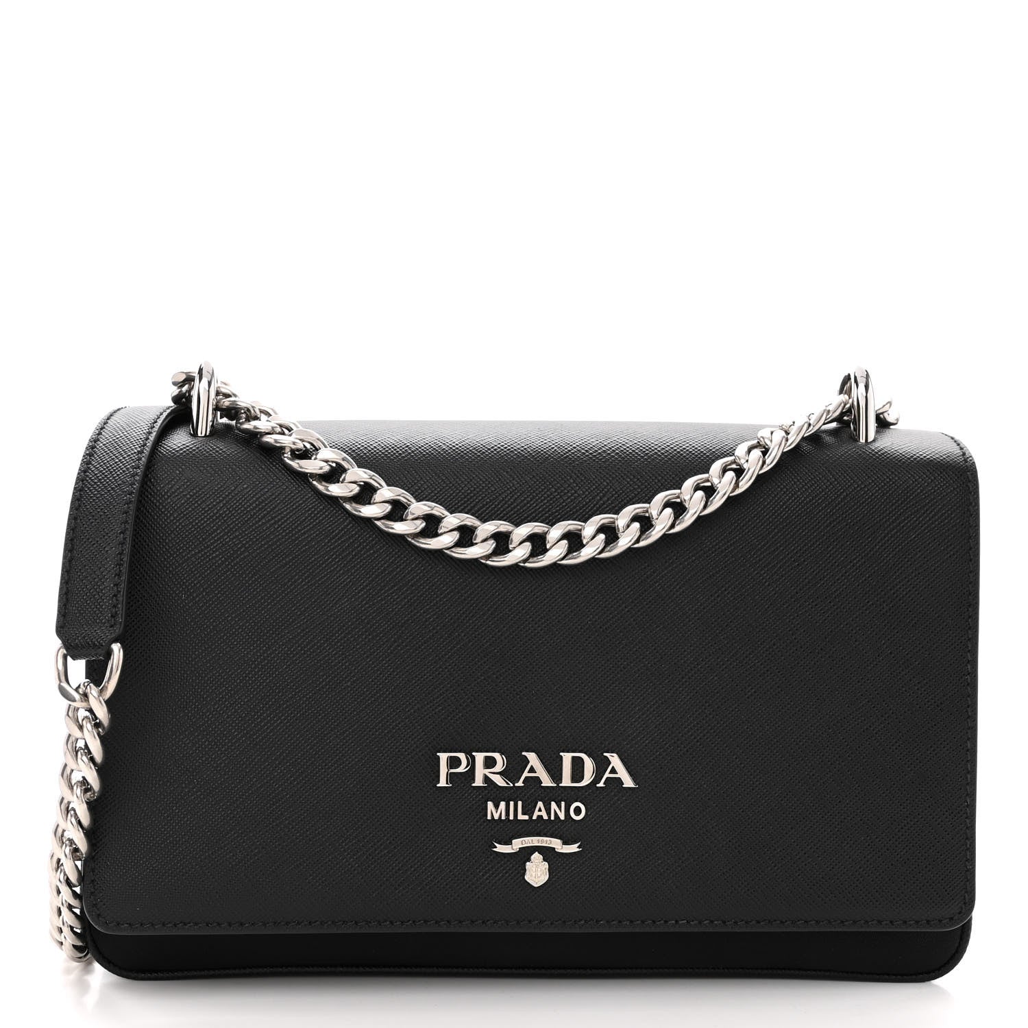 Prada Saffiano Tessuto Nylon Chain Shoulder Bag Black 1 of 11