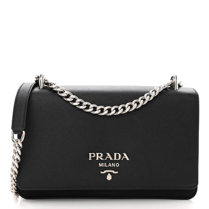 Prada Saffiano Tessuto Nylon Chain Shoulder Bag Black 1 of 11