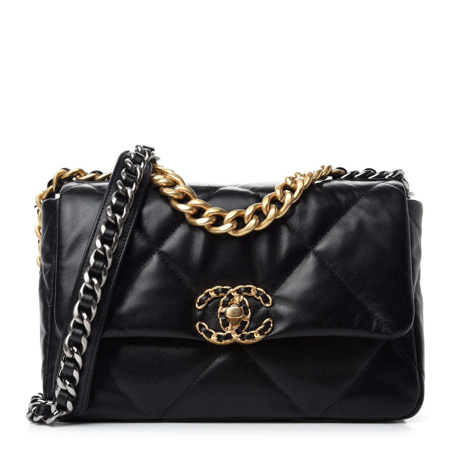 Shiny Goatskin Quilted Medium Chanel 19 Flap Black